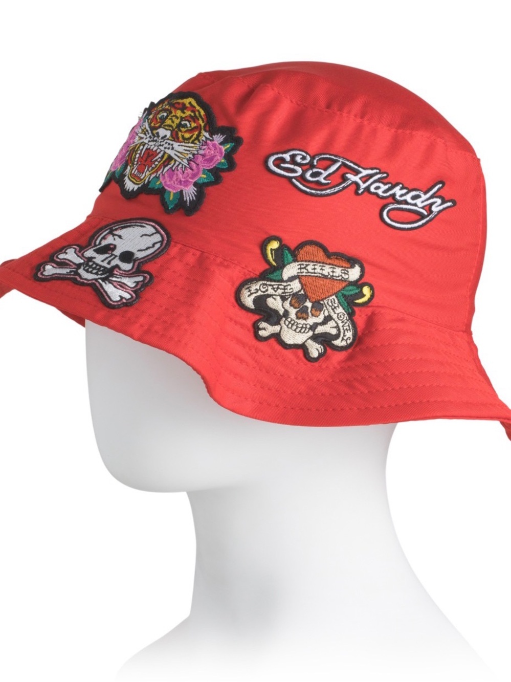 Ed Hardy Red Embroidered Patch Bucket Hat New with tags
